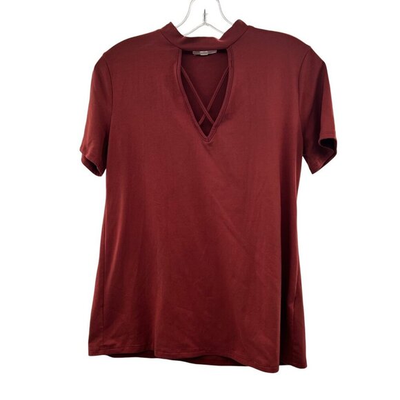 SOCIALITE Women's Short Sleeve Choker Neck Top Cinnamon Size XS - Picture 1 of 9